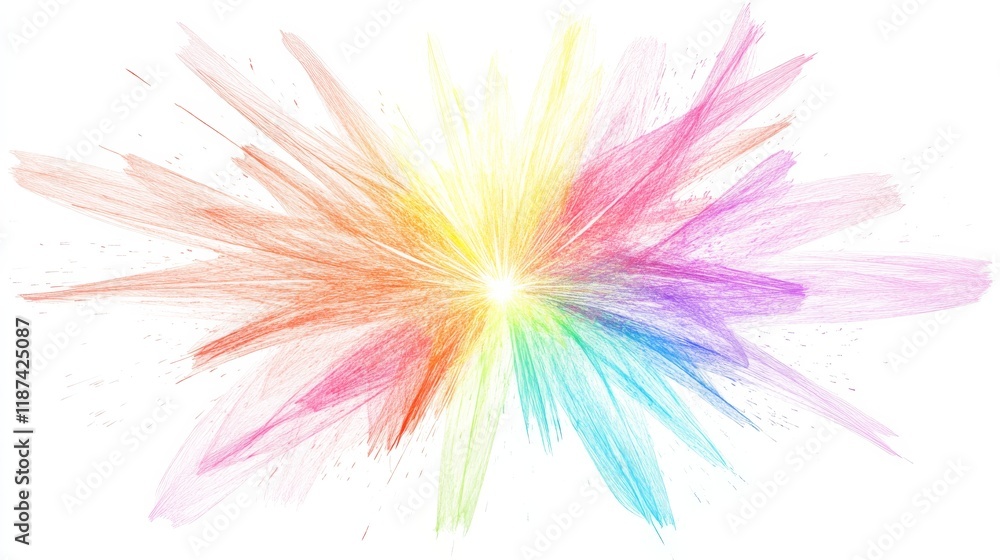 Obraz premium Colorful abstract burst of light with vibrant hues, radial explosion effect. Artistic expression and creativity concept