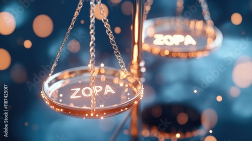 Balance of justice with zopa lights in bokeh background photo