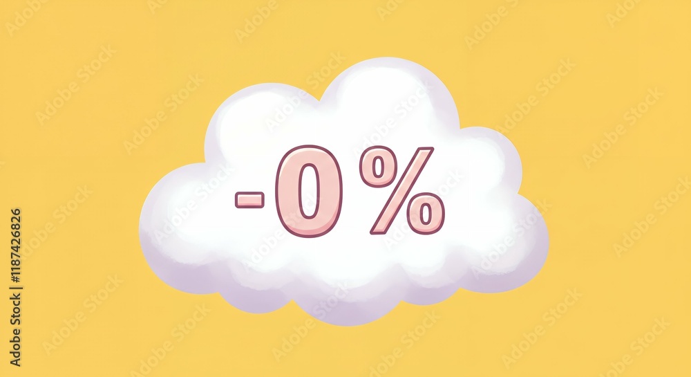 Cloud with 0% symbol, representing zero interest or zero percent financing. Cloud with 0% symbol, representing zero interest or zero percent financing.