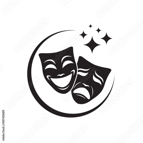 icon of comedy and tragedy theatrical masks isolated on white background