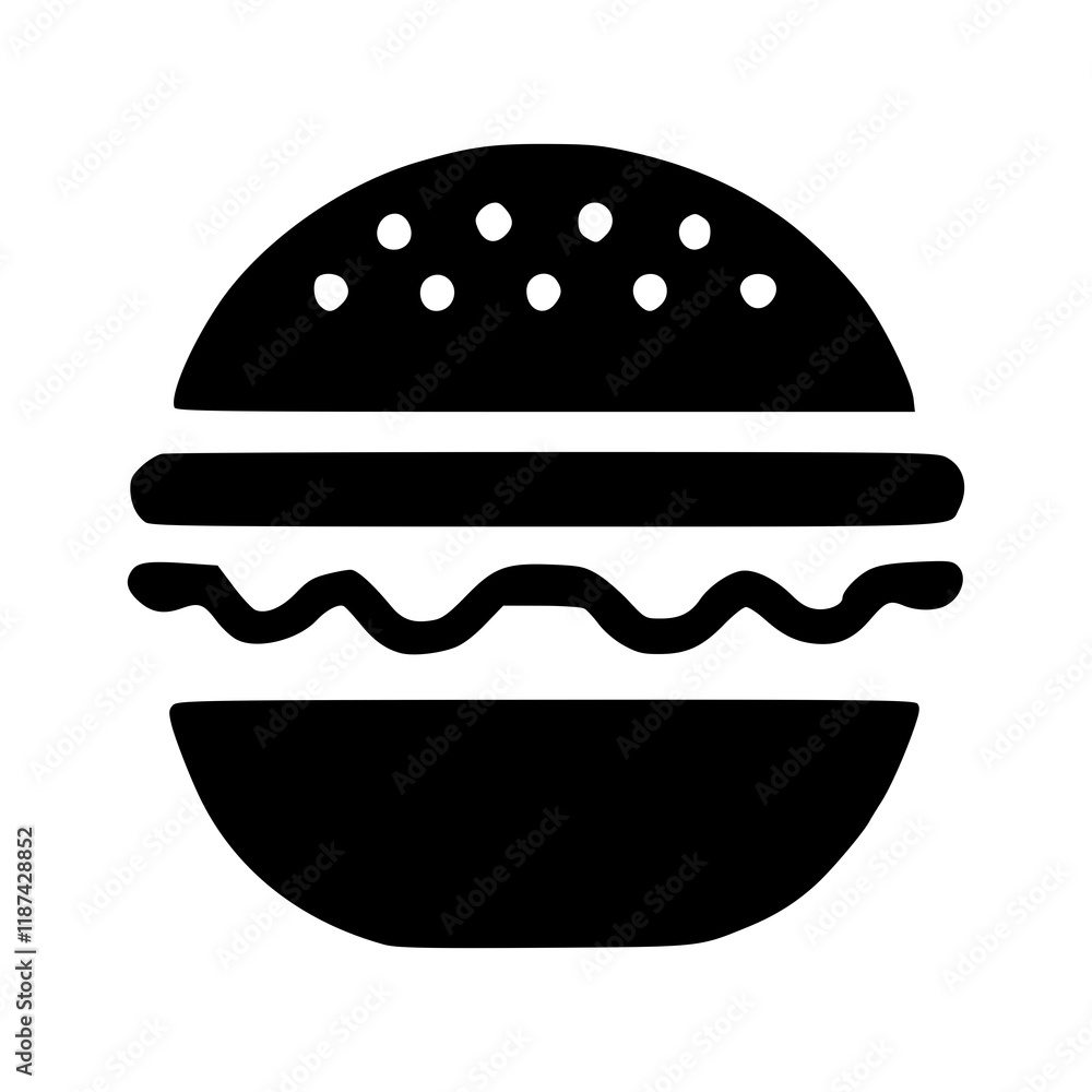 Monochrome Black Hamburger Logo on White Background, Flat Vector Illustration Monochrome Black Hamburger Logo on White Background, Flat Vector Illustration