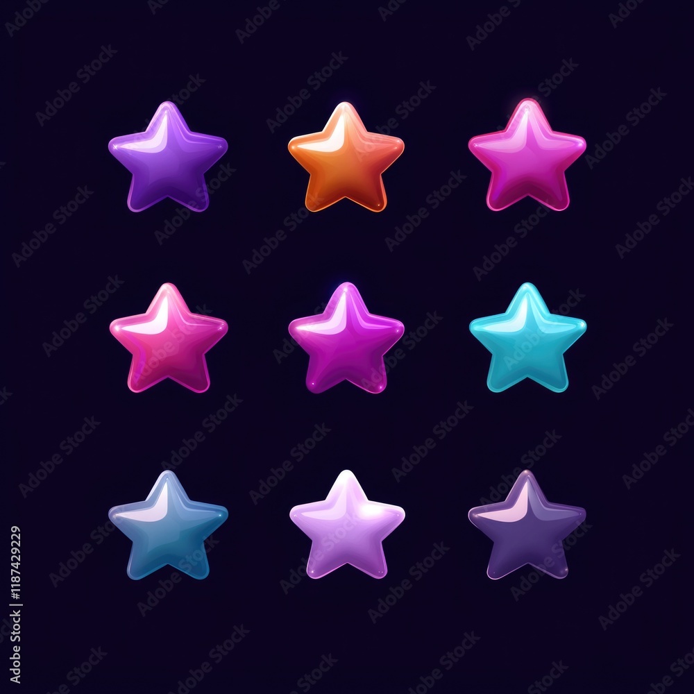A set of six different colored stars on a dark background A set of six different colored stars on a dark background