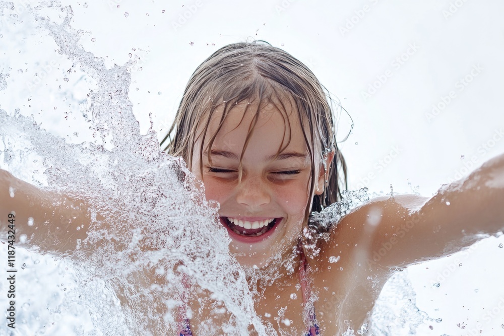 A young girl refreshing herself with a splash of water on her face A young girl refreshing herself with a splash of water on her face