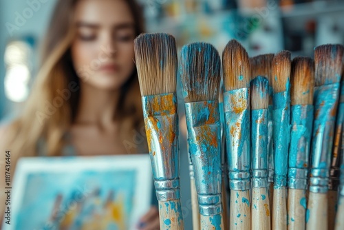 Close-up shot of a person holding a paintbrush, ideal for art or creative concepts