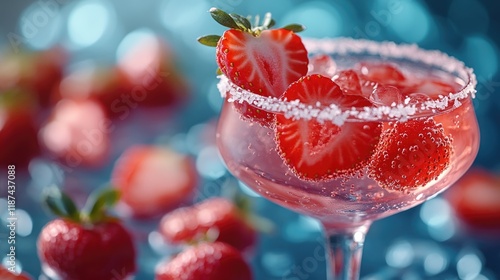 Fresh strawberries and juice in a glass, perfect for a refreshing snack or dessert