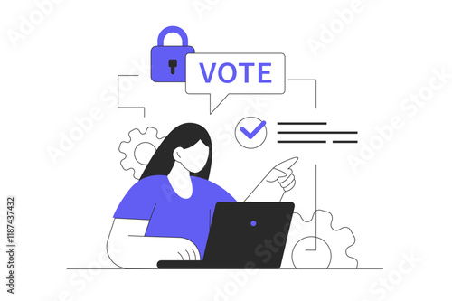 Online voting concept. Character analysis candidate ratings, choosing and supporting candidate in election list, making political decision and ticking. Flat Cartoon Vector Illustration, icon. Stylish