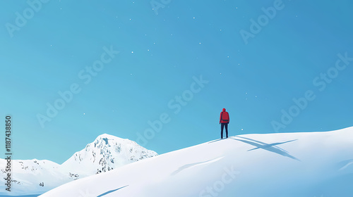 Minimalist snowy landscape with clear blue sky for tourism and hiking enthusiasts. Stardrift. Illustration photo