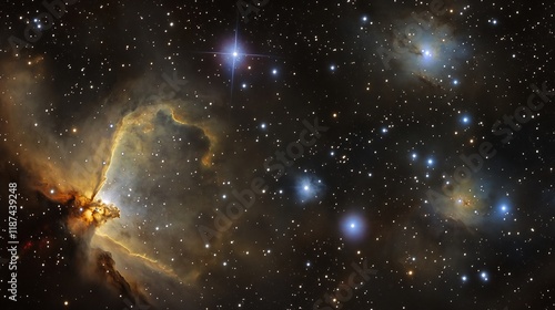 Cosmic dust interstellar clouds illuminated by radiant nearby stars creating a colorful and vibrant celestial background photo