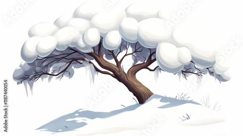 Snowcap or snowdrift, snowy covering for tree. Stardrift. Illustration photo