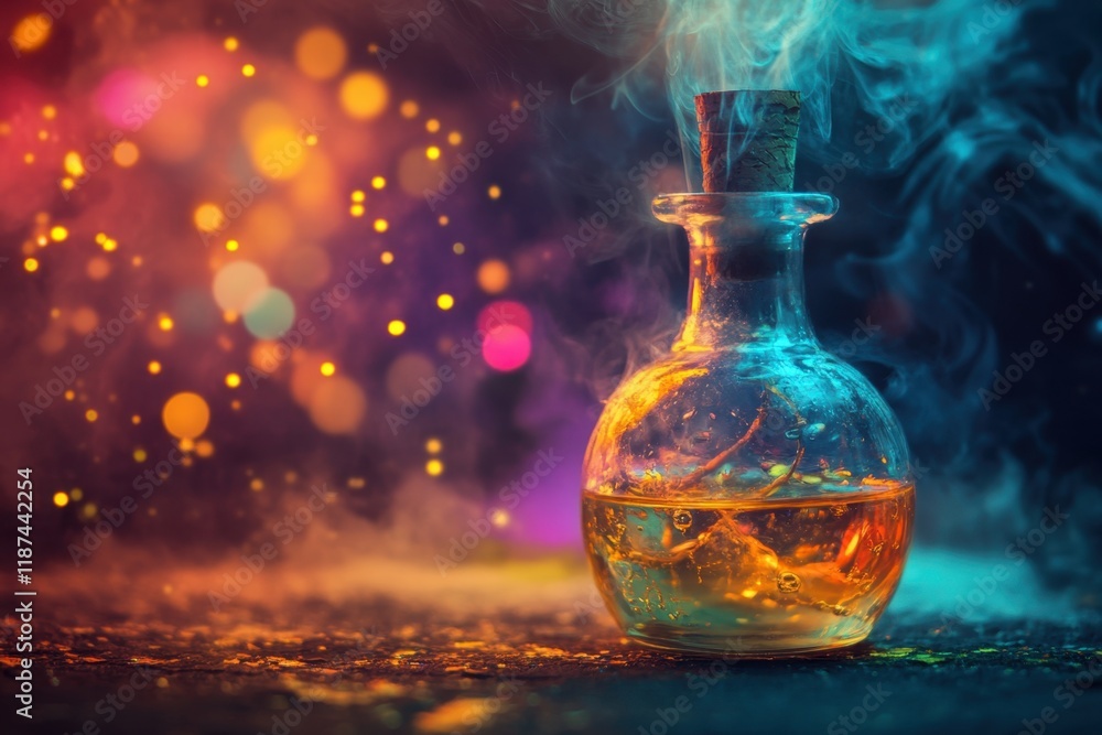 Mystical Potion Bottle with Smoke and Glowing Lights Mystical Potion Bottle with Smoke and Glowing Lights