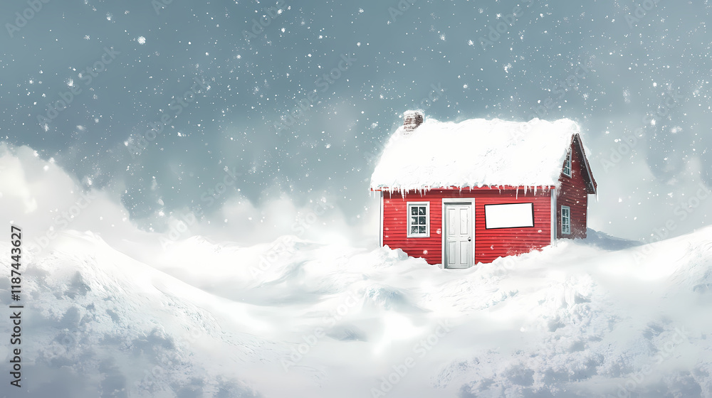 Illustration of a winter house in a snowdrift with a blank sign above the door. Stardrift. Illustration Illustration of a winter house in a snowdrift with a blank sign above the door. Stardrift. Illustration