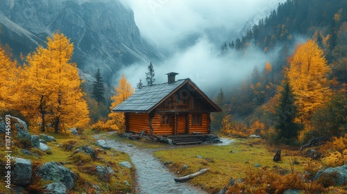 Obraz na płótnie mountain shelter in valley in tatras mountains bad weather in zakopane w salonie