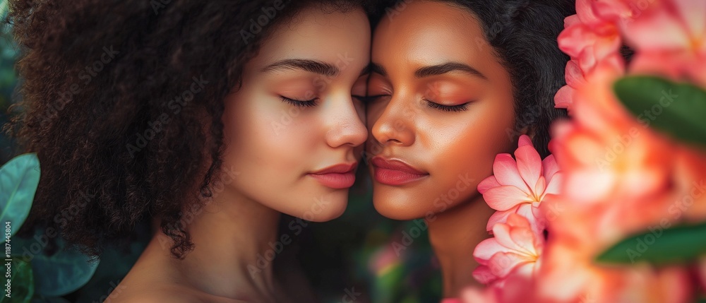 Obraz premium A tender moment between a multicultural lesbian couple