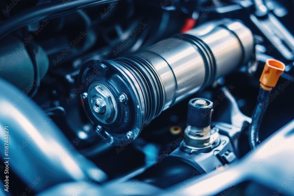 Fototapeta premium A detailed view of a car's engine, perfect for automotive or mechanical uses