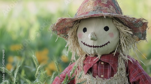 A close-up shot of a man wearing a creepy mask photo