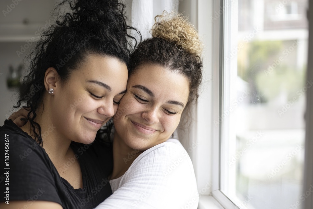 A pair of females standing side by side, possibly friends or family members A pair of females standing side by side, possibly friends or family members