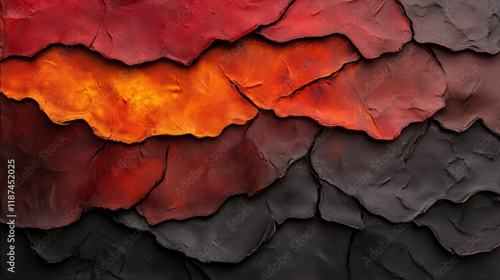 Obraz premium Abstract art in shades of red, orange, and black. A textured, layered composition.
