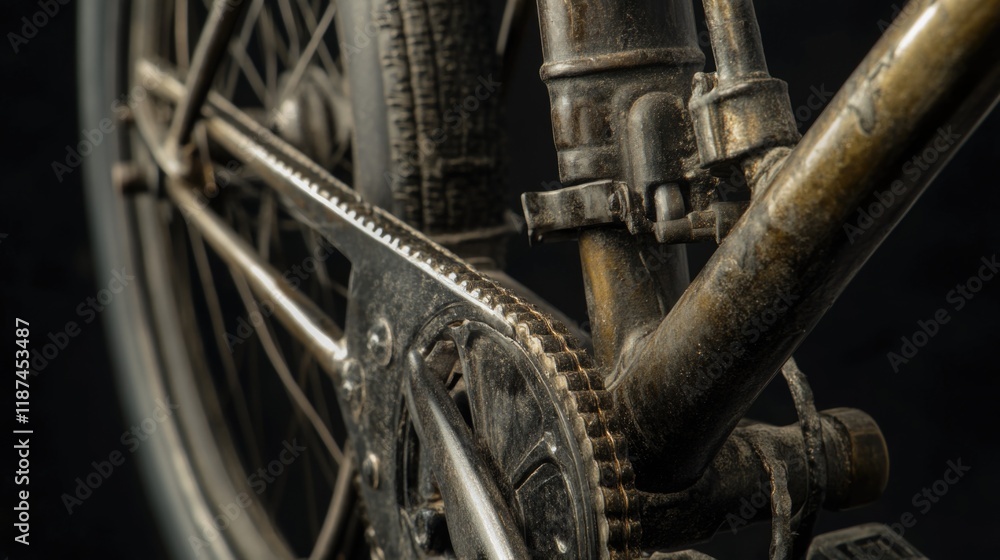 Fototapeta premium A detailed shot of a bicycle's front wheel, great for showcasing gear or using as a design element