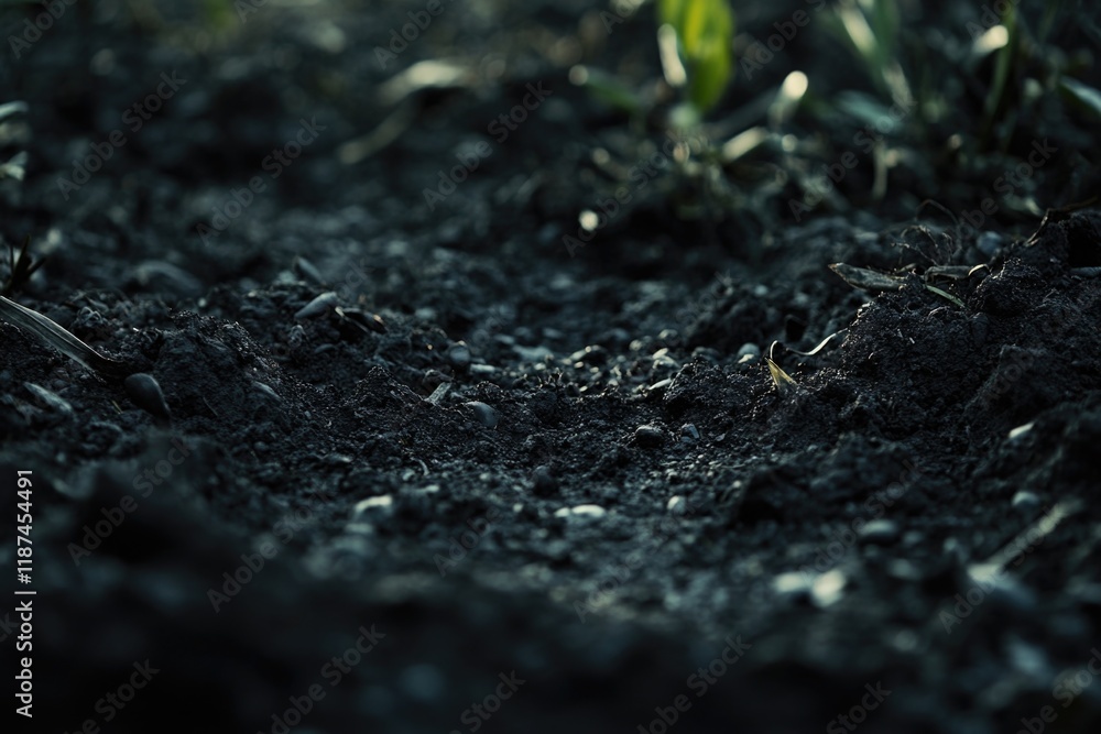 A close-up shot of a small plant growing in the dirt, with details of its leaves and stem A close-up shot of a small plant growing in the dirt, with details of its leaves and stem