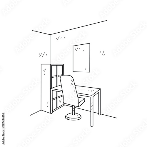 Simple sketch drawing of interior design vector illustration for bedroom. Interiors themes in simple sketch concept design vector. Housing interior for reference and presentation purpose to the client