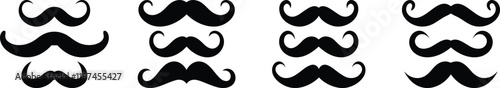 Moustache silhouettes set, facial pack of vector silhouette design, isolated background