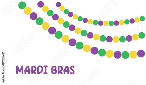 Mardi Gras beads in traditional colors, decorative, vector card