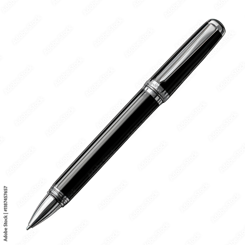 A sleek black pen with silver accents, designed for professional writing.PNG A sleek black pen with silver accents, designed for professional writing.PNG