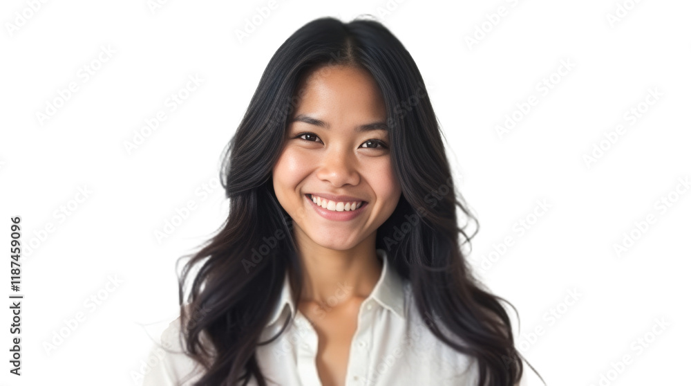 A Portrait of a Young Southeast Asian Woman with Long Flowing Dark Hair, Radiating Grace and Elegance A Portrait of a Young Southeast Asian Woman with Long Flowing Dark Hair, Radiating Grace and Elegance