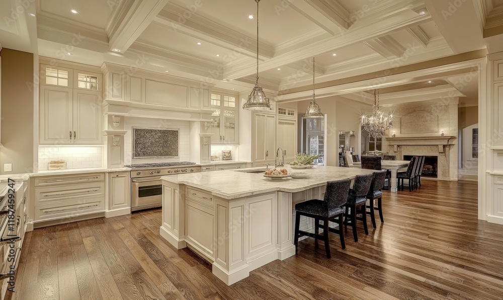 Amazing Luxury Kitchen Interior in white with wooden floor and kitchen island. Amazing Luxury Kitchen Interior in white with wooden floor and kitchen island.