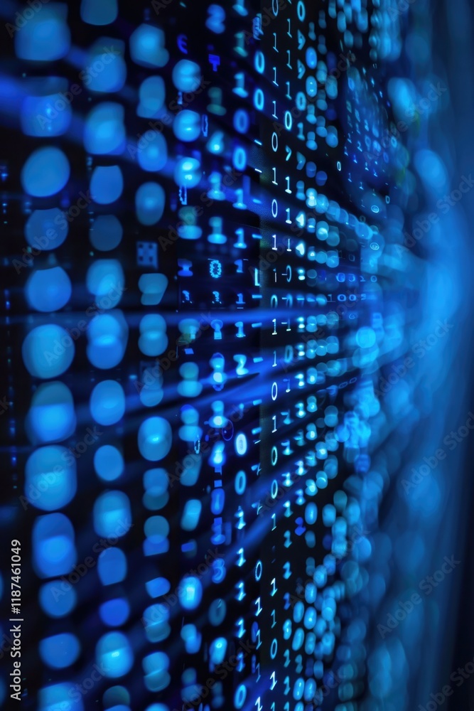 Obraz premium Abstract neon blue cyber binary flowing background