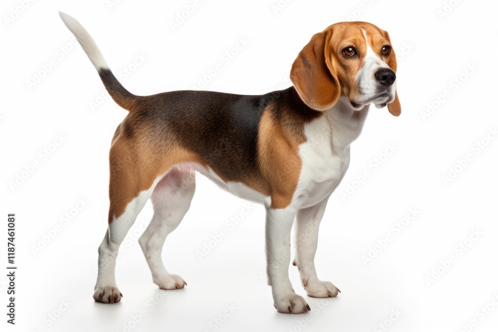 Adorable Brown and White Beagle Dog Looking at the Camera in Studio Isolation Adorable Brown and White Beagle Dog Looking at the Camera in Studio Isolation