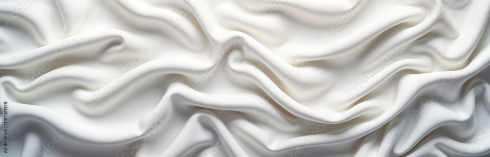 Fototapeta premium Elegant white fabric with flowing soft drapes. Smooth, silky texture. Luxurious material. Clean design. Subtle subtle waves. Perfect for fashion, interior design, luxury branding. Use image for