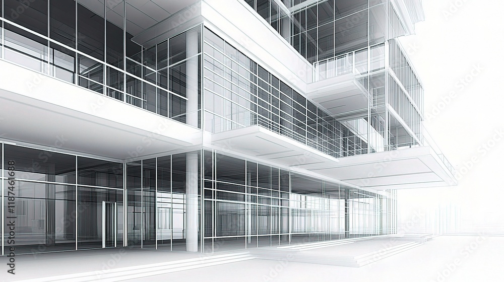 Detailed Digital Architectural Model of Modern Office Building Design Detailed Digital Architectural Model of Modern Office Building Design