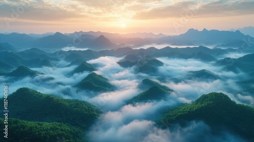 wuyishan wuyishan city fujian province the view of mountains facing the sky at sunrise photo