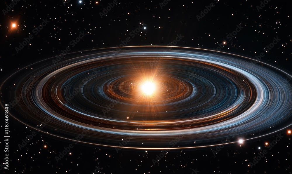 Obraz premium Celestial Rings Surround Bright Star In Deep Space