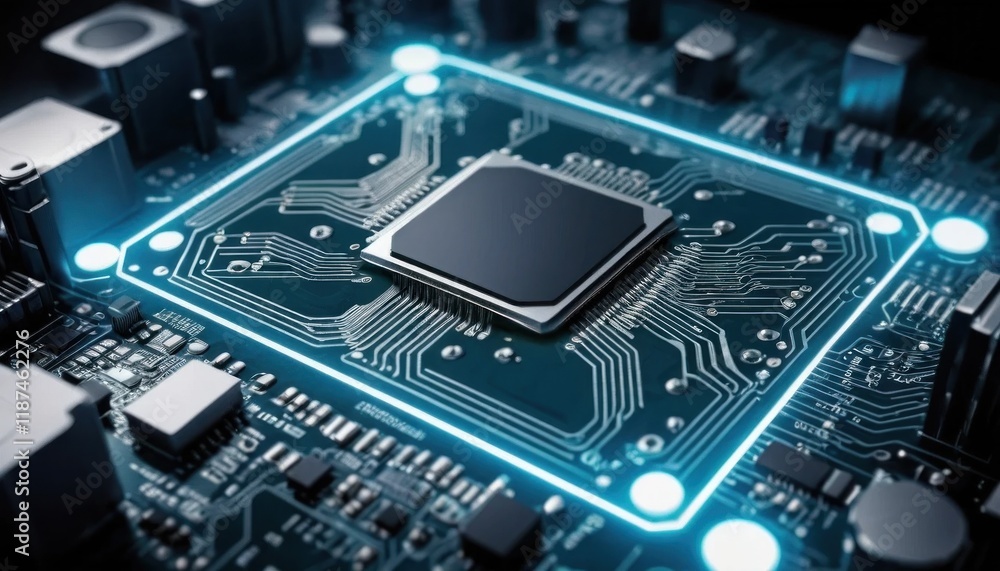 Fototapeta premium Glowing Circuit Board Technology Microchip Digital Innovation Electronics 