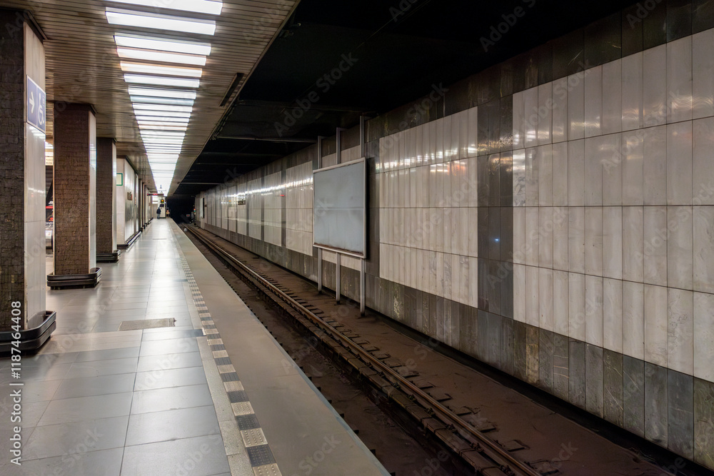 Obraz premium A station on line C of the Prague Metro on section I. C between the stations Prazskeho povstani and Budejovicka in the Pankracka plan area. It was one of the first to open, on May 9, 1974.
