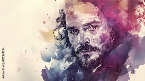 The bard in watercolor, watercolor portrait, shakespeare, literature, artist. Shadowspire. Illustration