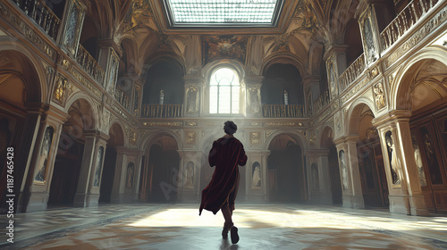 The shakespearean soliloquy, amidst the grandeur of a renaissance-era castle, an actor delivers a stirring shakespearean soliloquy. generated ai. Shadowspire. Illustration