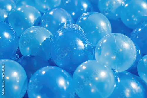 Colorful blue balloons stacked together in mid-air, great for party or celebration illustration photo