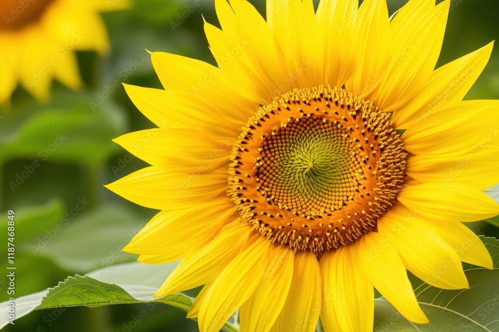Bright sunflower close-up with vibrant yellow petals and green background. gardening and nature concepts Bright sunflower close-up with vibrant yellow petals and green background. gardening and nature concepts