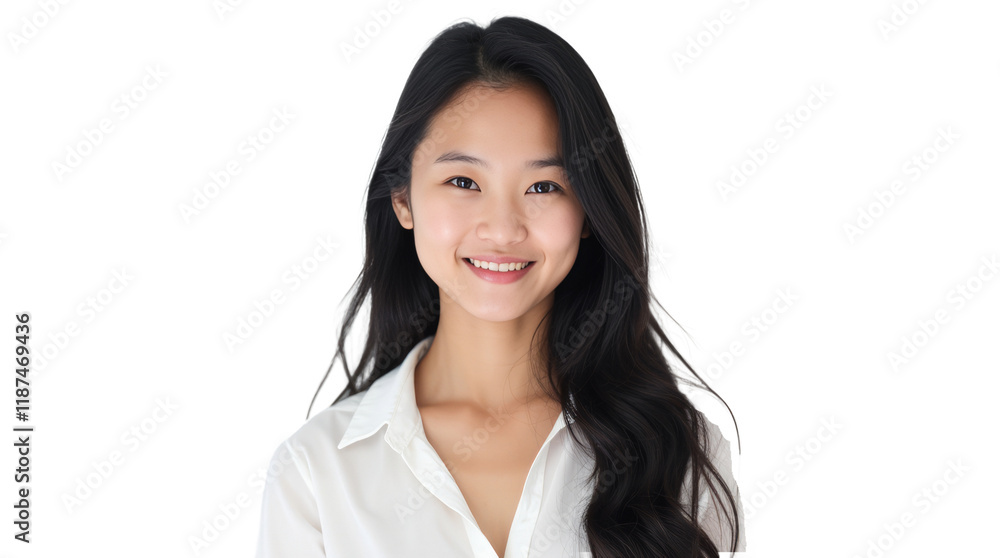 A Portrait of a Young Southeast Asian Woman with Long Flowing Dark Hair, Radiating Grace and Elegance A Portrait of a Young Southeast Asian Woman with Long Flowing Dark Hair, Radiating Grace and Elegance