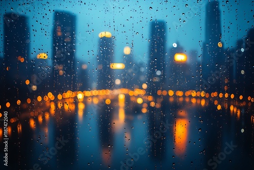 Rain Streaked Window Cityscape Night Lights