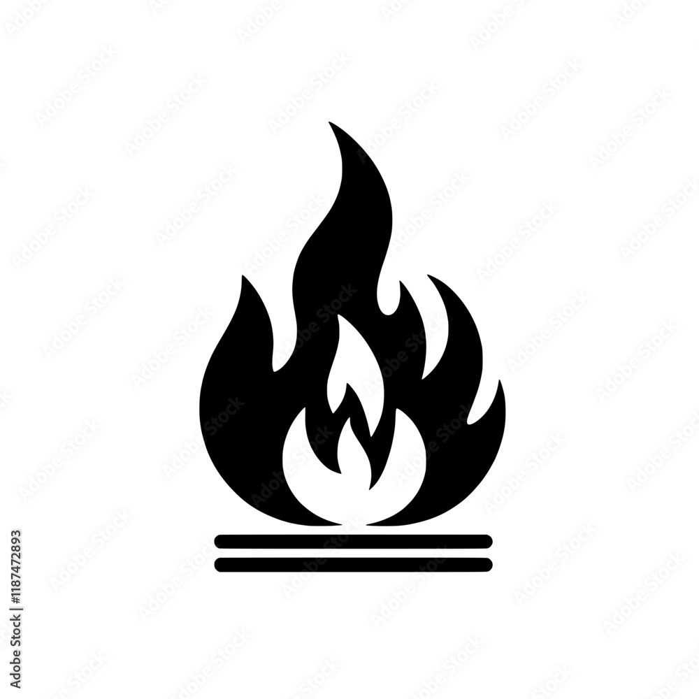 Fiery Icon: A bold and powerful symbol of passion, energy, and intensity. This minimalist silhouette of a flame with two lines below it represents the heat of competition, the drive to succeed. Fiery Icon: A bold and powerful symbol of passion, energy, and intensity. This minimalist silhouette of a flame with two lines below it represents the heat of competition, the drive to succeed.
