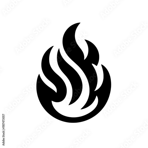 Abstract Flame Icon: A bold and stylized black flame icon, perfect for representing heat, passion, energy, and power. The graphic design element features a circular shape with a stylized flame design.