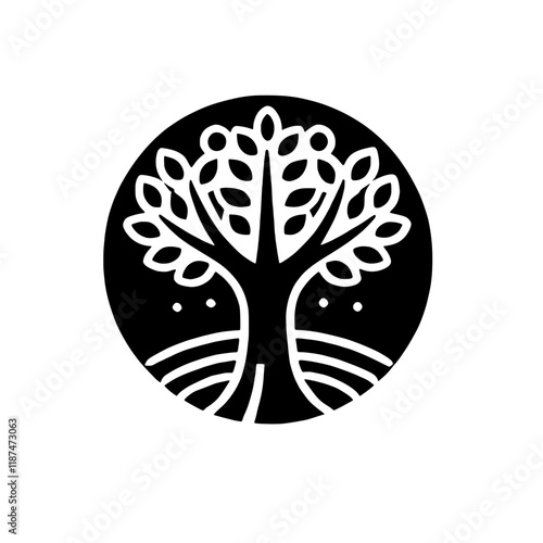 Tree of Life Symbol:  A stylized tree with a circular outline, representing growth, strength, and resilience.  The tree's roots are firmly planted in the ground, symbolizing connection, stability.
