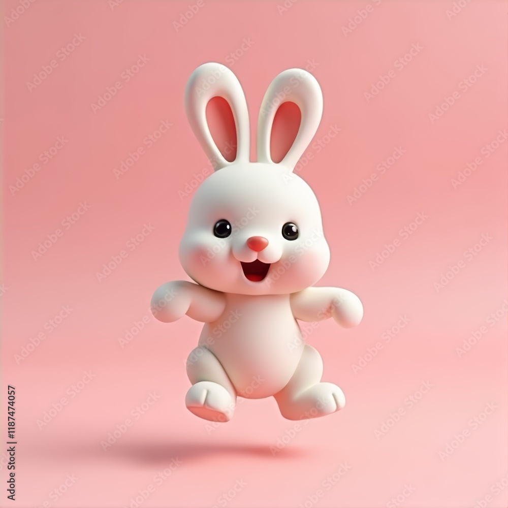 Fototapeta premium Cute Easter Bunny on pink background in rounded 3d render style