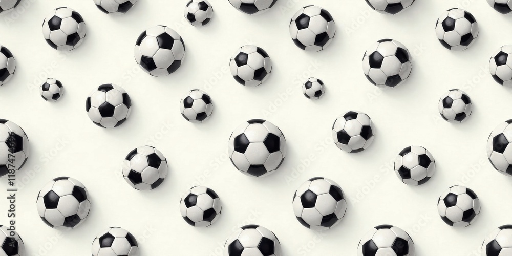 A Pattern of Classic Black and White Soccer Balls on a Soft Background A Pattern of Classic Black and White Soccer Balls on a Soft Background