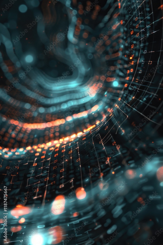 Obraz premium Abstract neon blue cyber binary flowing background