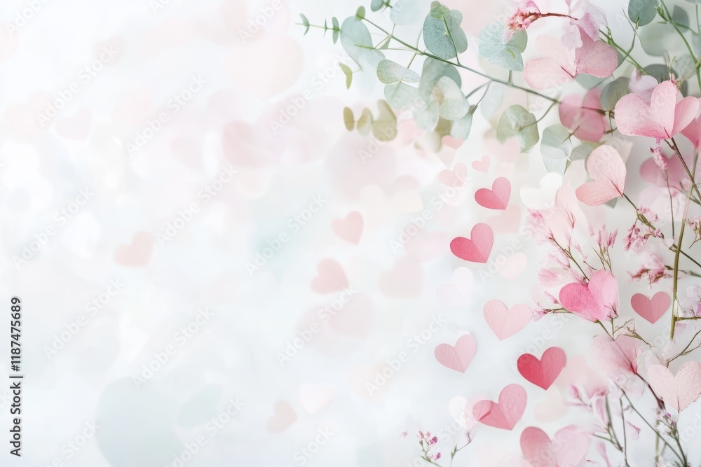 Softly blurred heart shapes forming a frame around the edges, on a soft white background Softly blurred heart shapes forming a frame around the edges, on a soft white background